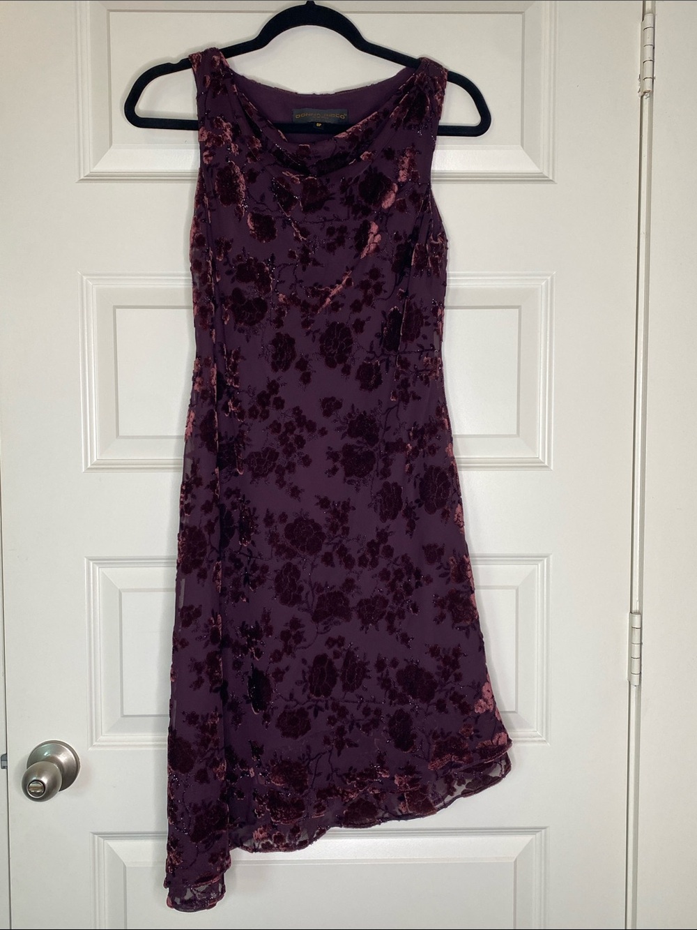 Shimmery Sleeveless Purple Floral Velvet Burnout Asymmetrical Dress